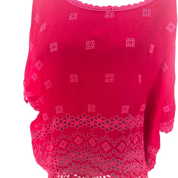 Johnny Was Womens Embroidered Square Pattern Lace Hem Top M - Picture 2 of 6